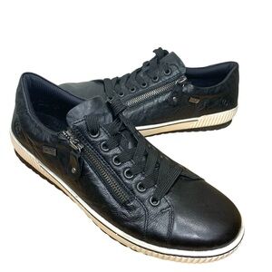 Remonte Tex Black Leather Shoes Sz 41 Comfort Lace-Up Flats with Side Zipper